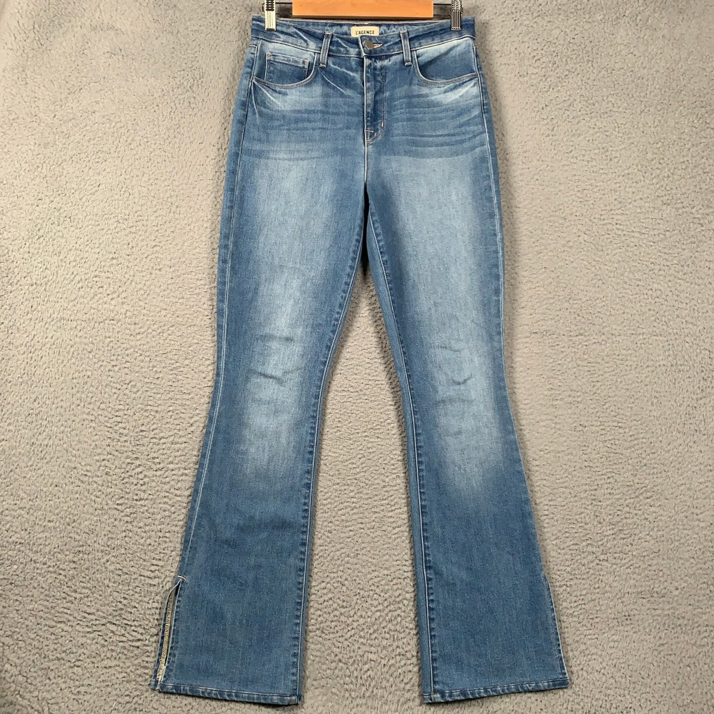 L'AGENCE Abilene Flare Jeans Womens 27 Alamo Blue High Rise Side Slit Stretch